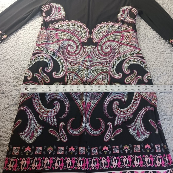 INC International Concepts Paisley Border Shift Dress 8 Black Pink Knee Length - Picture 5 of 8